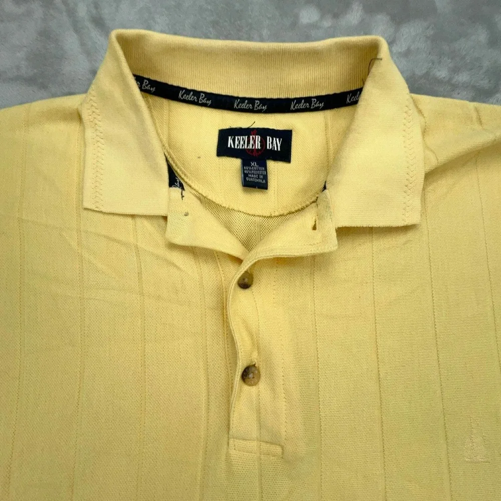 Keeler Bay Mens XL Yellow Short Sleeve Textured‎ Stripe Sailboat Polo Shirt